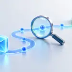 用放大镜追踪邮件传递路径并检查送达状态的概念图