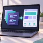 スタイルシートのブロックをウェブページのレイアウトに変換するノートPCの概念図